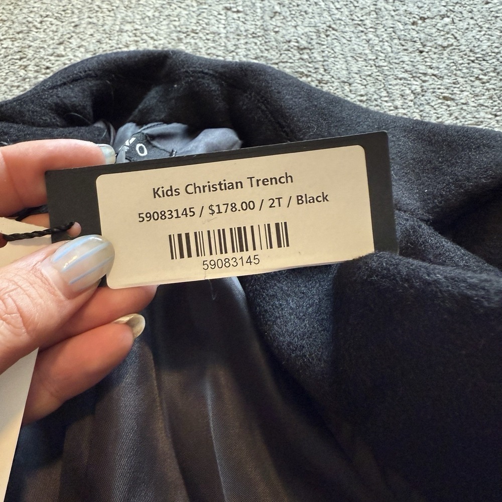 Milano Di Rouge Kids Christian Trench Coat NEW Size 2T $198 Black Wool Blend - Picture 6 of 9